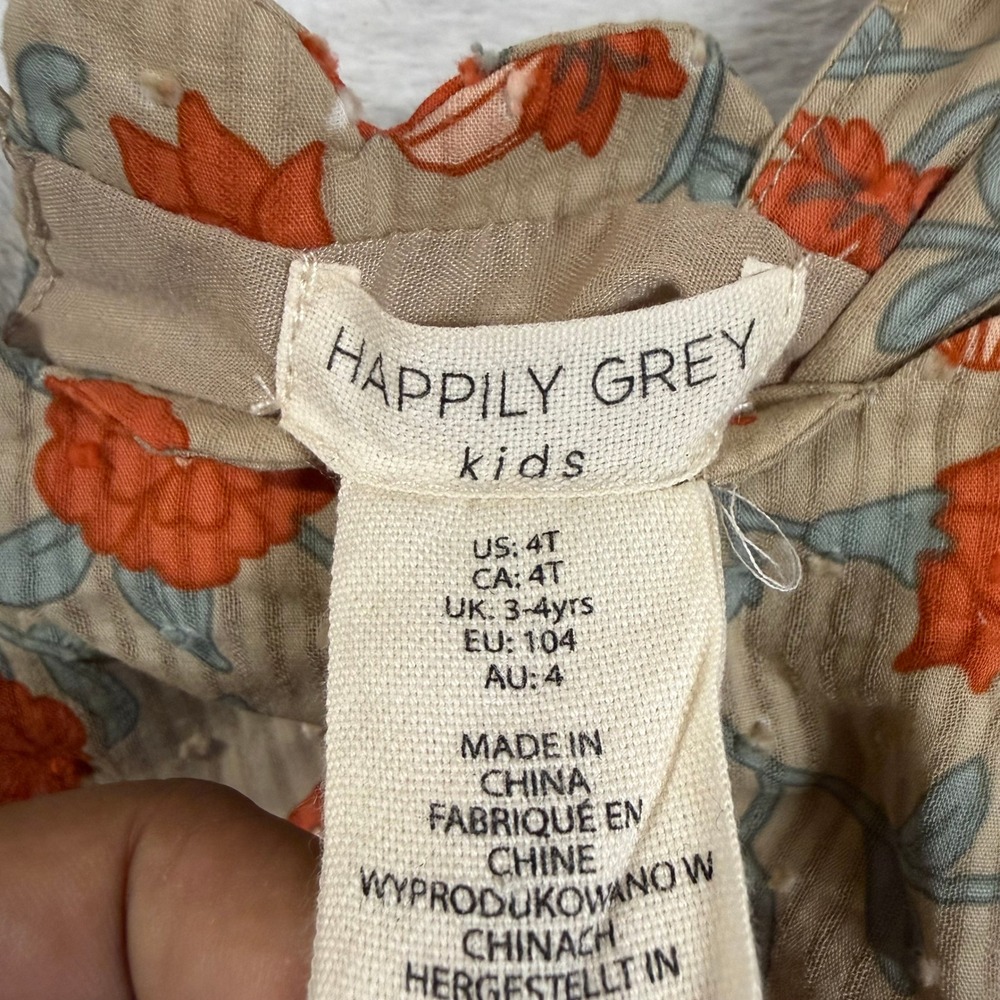 Happily Grey 4T Orange Floral Swiss Dot Tiered Puff Sleeve Scallop Dress Whimsy - Picture 8 of 9